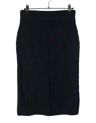 Daily Ritual Black Ribbed Knit Fitted Midi Pencil Skirt S