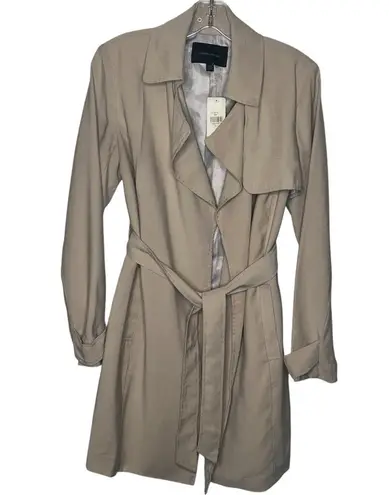 Banana Republic Factory Sz XS Khaki Trench Coat Tie Closure Open Front Tan
