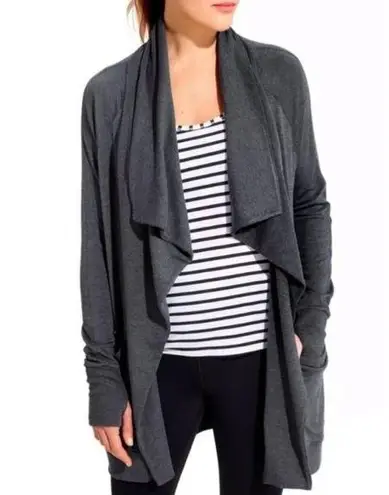 Athleta  Studio Wrap Open Front Stretch Knit Longline Cardigan Pockets Gray Small