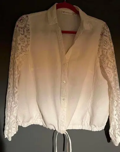 Rafaella Women's Lace Sleeve Button-Up Top size Large
