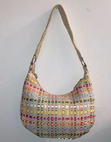 The Sak Tan, Green, Pink, White, Orange, Blue Striped Woven Ribbon Purse