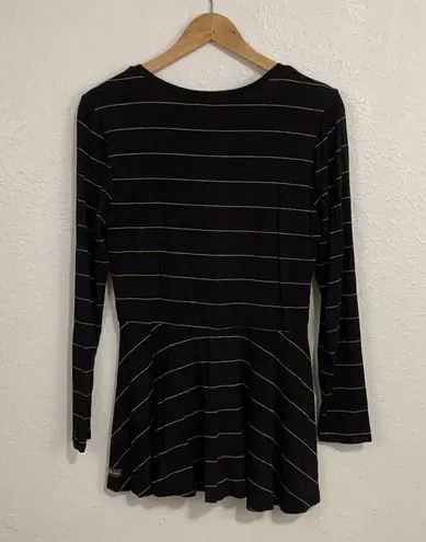 Matilda Jane  Modal Black Gold Metallic Striped Long Sleeve Peplum Top Size M