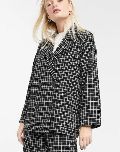 Monki  Double Breasted Window Pane Plaid Blazer XS