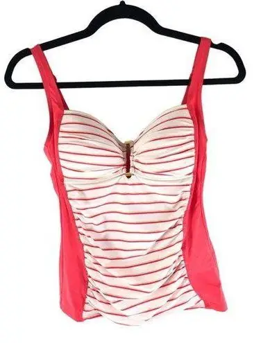 Skye Tankini Top Striped Metallic Molded Cups Pink White M Size M