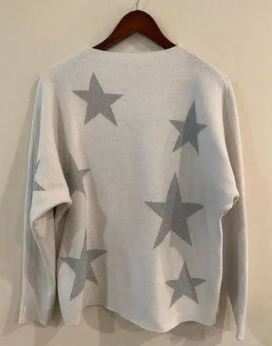 Sione Women's Sweater M Star Print Long Sleeve Metallic White Knit Pullover Size M