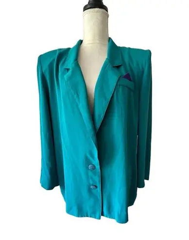 Vintage 90s Two Piece Lifestyle Green Pant And Jacket Set Open Front Shoulderpad Size 14
