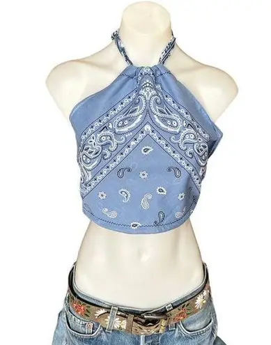 Bandana Halter Top Crop One Size Festival Western Blue Handcrafted Unique NEW