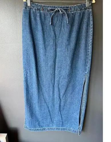 Stylish Denim Maxi Skirt with Drawstring Blue Size undefined
