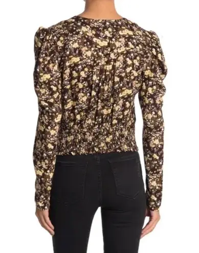 AFRM Mini Floral Cropped Long Puff Sleeve Wrap Blouse M Brown Size M