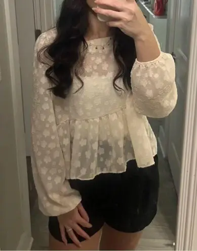 DAZY Solid Tie Back Lantern Sleeve Blouse Square Neck Womens Vintage Style NWT Black Size M