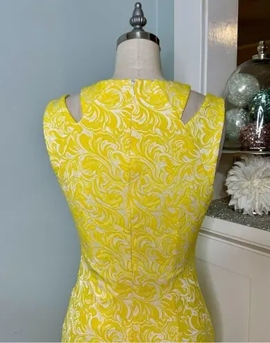 Cache  Floral Cutout Sheath Dress Yellow & White Size 2