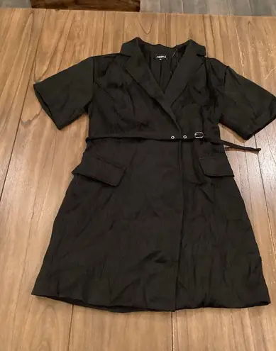 4SI3NNA Lorenzo Short Sleeve Belted Blazer Dress Notch Collar Black Medium