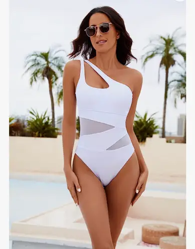 One Piece BMJL Women's Sexy One Shoulder Swimsuits Tummy Control Bathing Suit Mesh Cutout