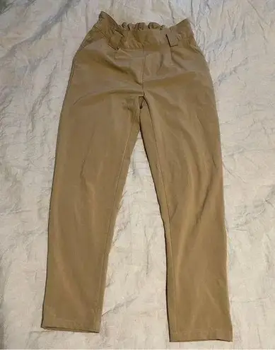 Jacqueline de Yong Paper Bag Pants Beige Slacks Elastic Waist Band Tapered XS