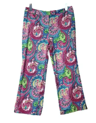 Island Republic Crop Pants Casual Mid Rise Pink Blue Paisley Women’s Size 10
