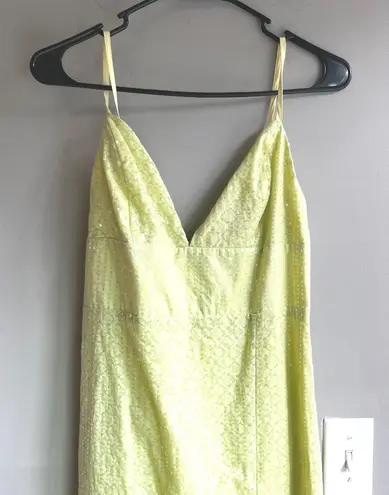 Line and Dot Lime Green Sequin Gown Spaghetti Strap Evening Dress Formal Party