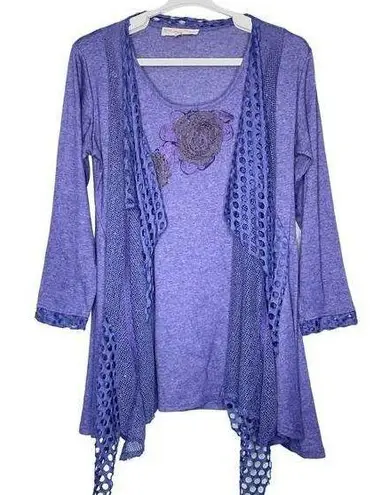 Pretty Angel  Purple Tunic Mesh Floral Appliqué Asymmetric Hem Size Large