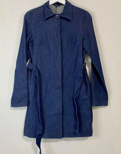 Zinc Women’s Long Sleeve Denim Trench Jacket with Tie Blue Size Small