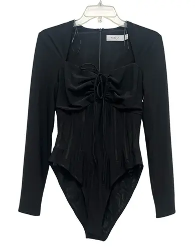 Misha Collection Paneled Corset Bodysuit Long Sleeve Bustier Boned Black Size 6