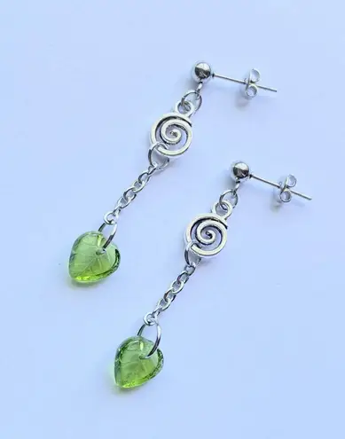 Handmade fairy forest vintage retro aesthetic style swirl & Czech glass leaf dangle earrings🍃⭐️🌙