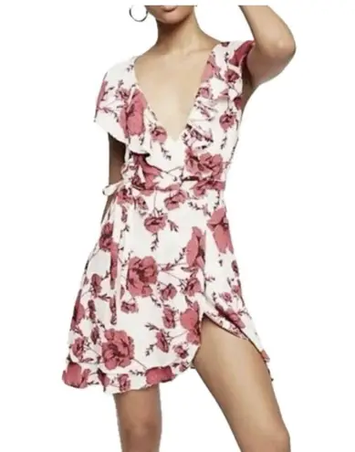 Free People French Quarter Ruffle Floral Print Mini Wrap Side Tie Dress M