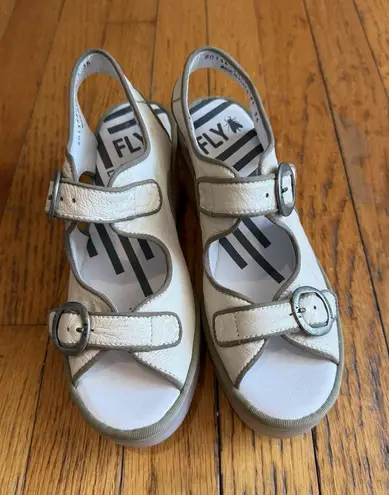 Fly London Sandals Womens Size 36 EU Beige Leather Wedge Platform Buckle P155503 - Image 1