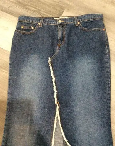 Paris Blues Y2K Fringed split front maxi denim skirt size 13 vintage pockets