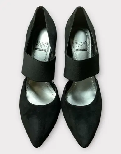 Impo Women’s Stretch Black Suede Kitten Heel Shoes Size 8 Pointed Toe