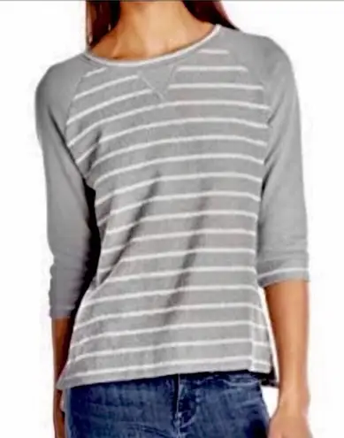 NYDJ Grey White Striped 3/4 Sleeve Sweatshirt NWT
