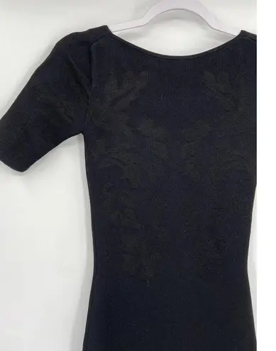 Cushnie Black Floral Jacquard Knit Short Sleeve Midi Dress Size XS