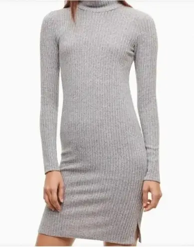 Wilfred Free Ribbed Mock Neck Long Sleeve Sweater Mini Dress Grey Size XXS Gray