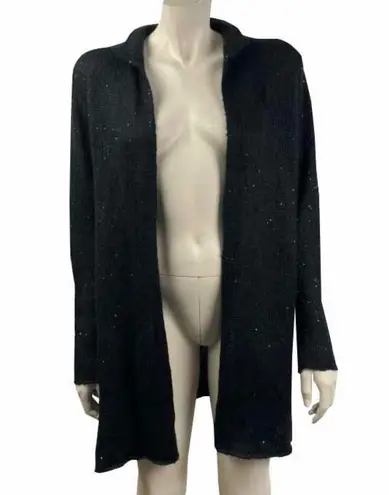 J. Jill Black Sequin Covered Long Line Open Cardigan Size L
