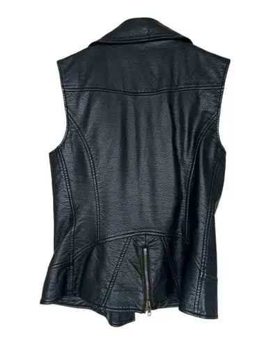 Christina Black Sleeveless Leather Vest with Wide Collar and Asymmetrical Zipper Size M
