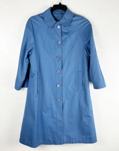 VINTAGE OBJECTIVES Blue Front Button Back Pleated Lined Interior Trench Coat 8