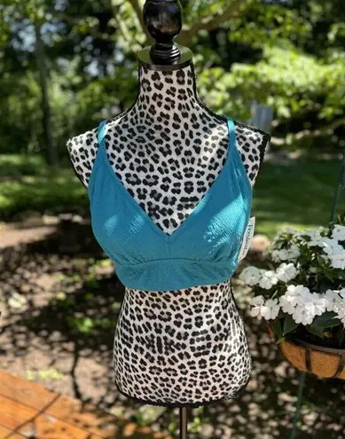 Freshwater Bikini Banded Long Top Sz M Adjustable Strap Teal Snakeskin Texture Green Size M