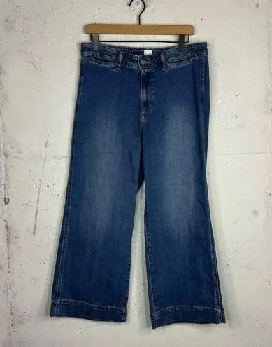 Gap  High Rise Wide Leg Crop Jeans Medium Wash Trendy Style 12