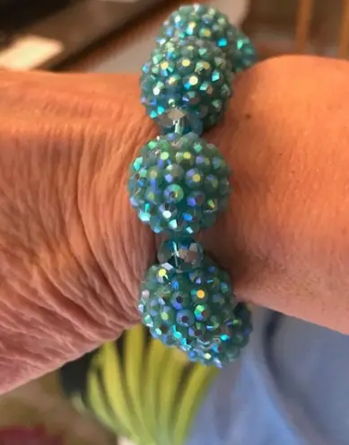 Blue Beaded Stretch Bracelet Retro Disco Trendy