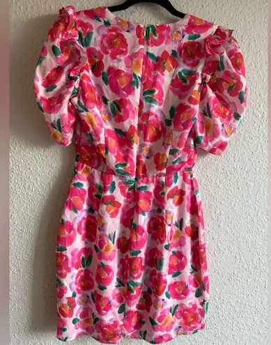 Adelyn Rae Red and Pink Sheath Midi Dress with Puff Cap Sleeves Size XS