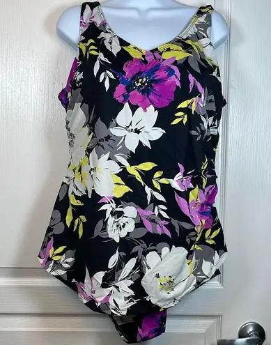 Plus Size Swimsuits For All Beach Belle Black Tropical Floral Swimsuit Dress 22