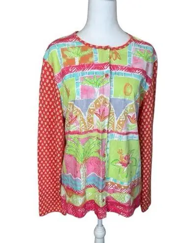 Tabi Womens Tropical Button Front Long Sleeve Shirt Large Vacation Beach Novelty