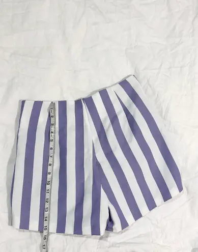 Purple High Waist Striped Pleated Shorts Size L