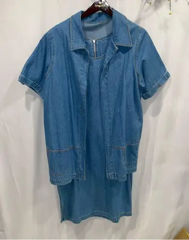 Y2k denim 2 piece shift dress and open jacket with pockets set Blue Size 1X