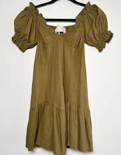 Jen's Pirate Booty Night Bird Mini Smocked Green Linen Blend Dress Size XS