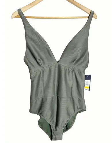 Rachel Roy Army Green Ribbed One Piece Plunge Swimsuit Size Large
