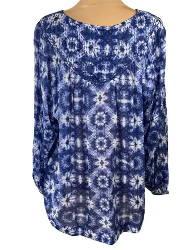 New Beach Lunch Lounge Penelope Top Blouse Blue White Size XL Long Sleeve