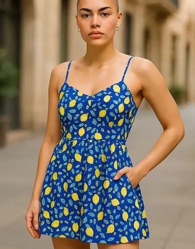 Cider NWT ~ Short Blue with Yellow Lemons Wrap SKORT Dress ~ Women's Size MEDIUM