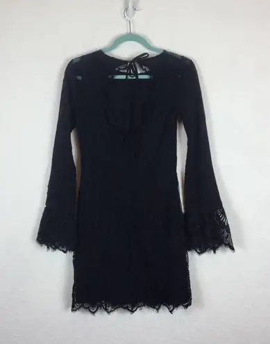 Majorelle  Black Lulu Lace Bell Sleeve Open Back Bodycon Mini Dress Size XS