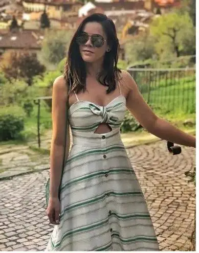 Hutch White Green Striped Marissa Full Skirt Sweetheart Neckline Dress Size 8