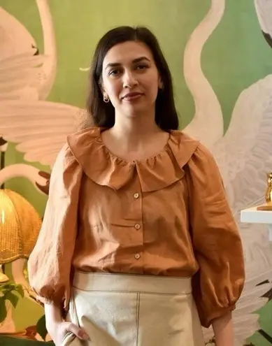 URSA MINOR DELL'ARTE BLOUSE PINK CLAY Cottagecore Peter Pan Collar Shirt XS Tan