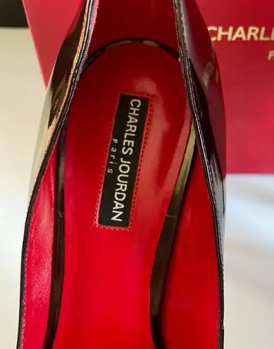 Charles Jourdan Charles Jordan Paris "Bridget" Classic Black Burgundy Iridescent Patent Pump New